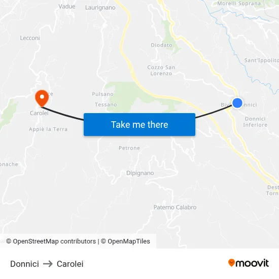 Donnici to Carolei map