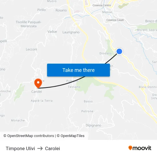 Timpone Ulivi to Carolei map