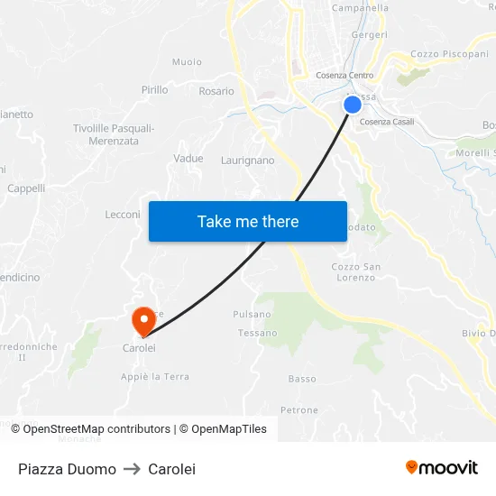 Cathedral Square to Carolei map