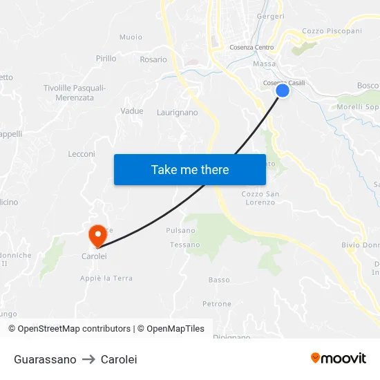 Guarassano to Carolei map