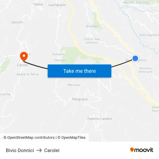 Donnici Junction to Carolei map