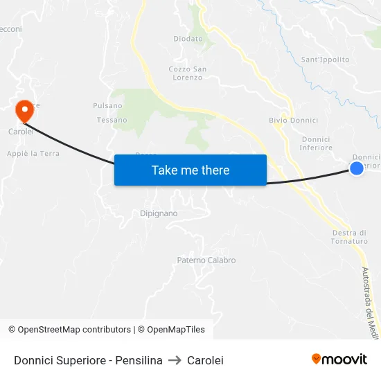 Upper Donnici - Bus Shelter to Carolei map