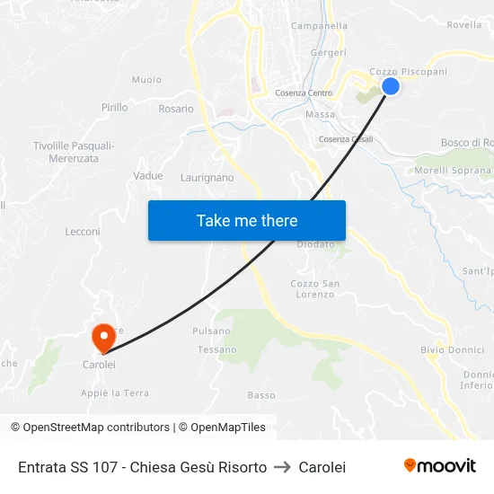 SS 107 Entrance - Risen Jesus Church to Carolei map