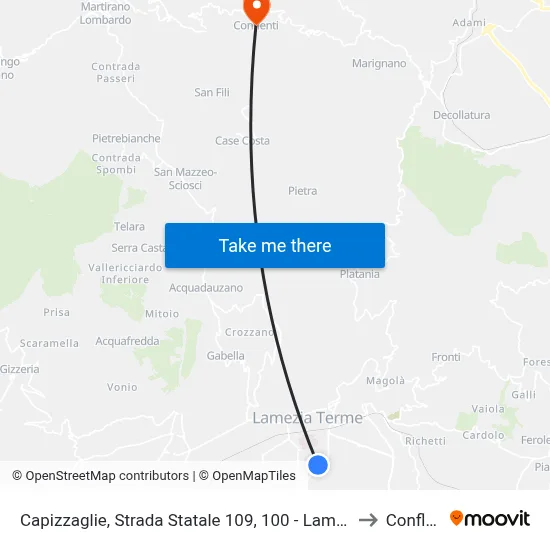 Capizzaglie, Strada Statale 109, 100 - Lamezia Terme to Conflenti map