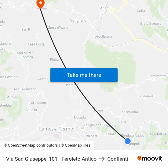 San Giuseppe Street, 101 - Feroleto Antico to Conflenti map