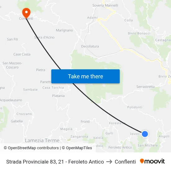 Provincial Road 83, 21 - Feroleto Antico to Conflenti map