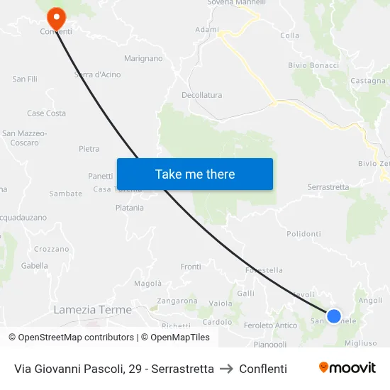 Via Giovanni Pascoli, 29 - Serrastretta to Conflenti map