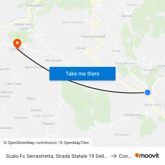 Serrastretta Railway Station, State Road 19 of Calabria, 25 - Carlopoli to Conflenti map