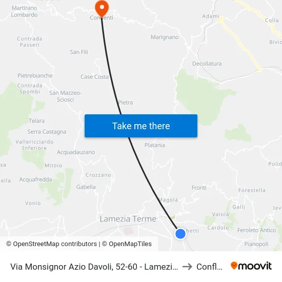 Via Monsignor Azio Davoli, 52-60 - Lamezia Terme to Conflenti map