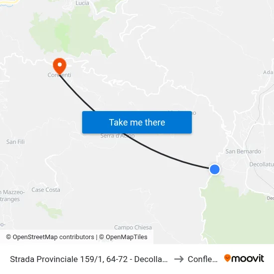 Provincial Road 159/1, 64-72 - Decollatura to Conflenti map