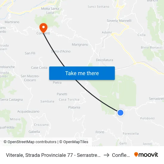 Viterale, Provincial Road 77 - Serrastretta to Conflenti map