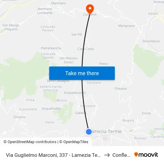 Via Guglielmo Marconi, 337 - Lamezia Terme to Conflenti map