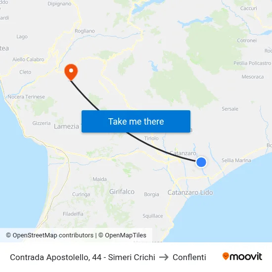 Contrada Apostolello, 44 - Simeri Crichi to Conflenti map
