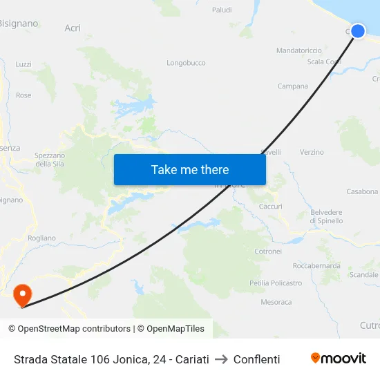 Strada Statale 106 Jonica, 24 - Cariati to Conflenti map