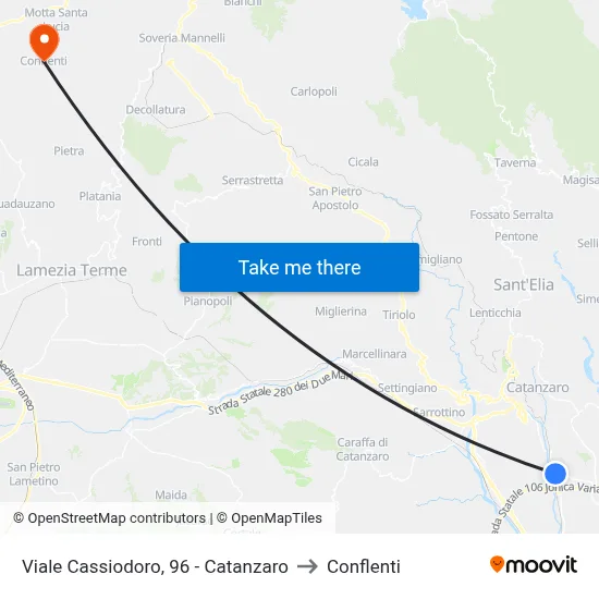 Viale Cassiodoro, 96 - Catanzaro to Conflenti map