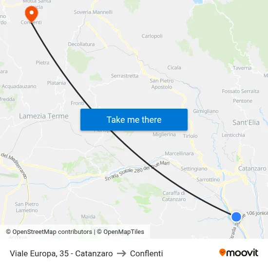 Viale Europa, 35 - Catanzaro to Conflenti map