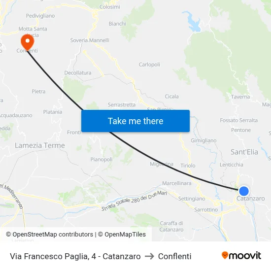 Via Francesco Paglia, 4 - Catanzaro to Conflenti map