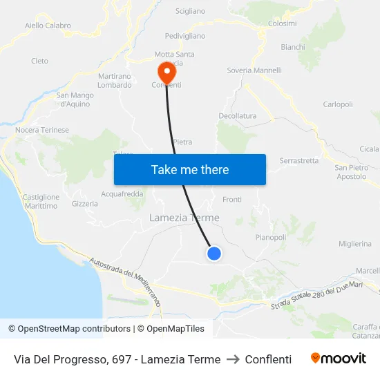 Via Del Progresso, 697 - Lamezia Terme to Conflenti map