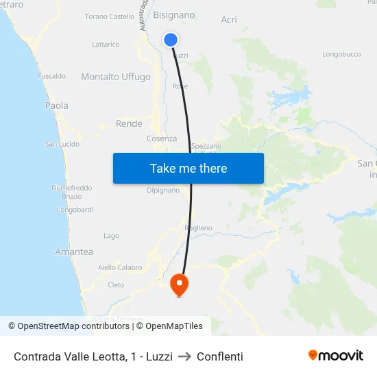 Valle Leotta District, 1 - Luzzi to Conflenti map