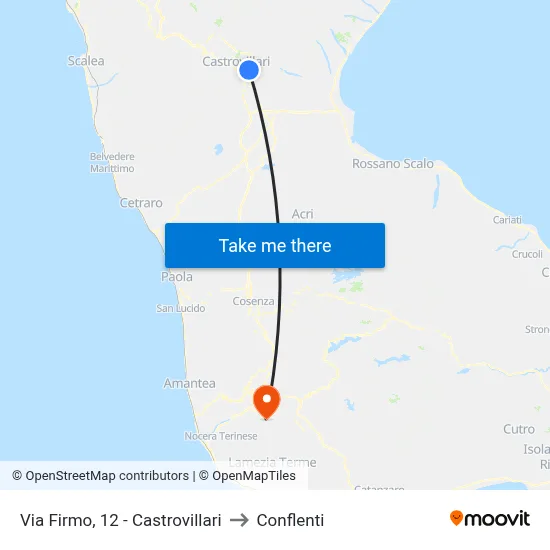 Via Firmo, 12 - Castrovillari to Conflenti map