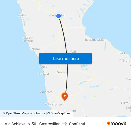 Via Schiavello, 50 - Castrovillari to Conflenti map