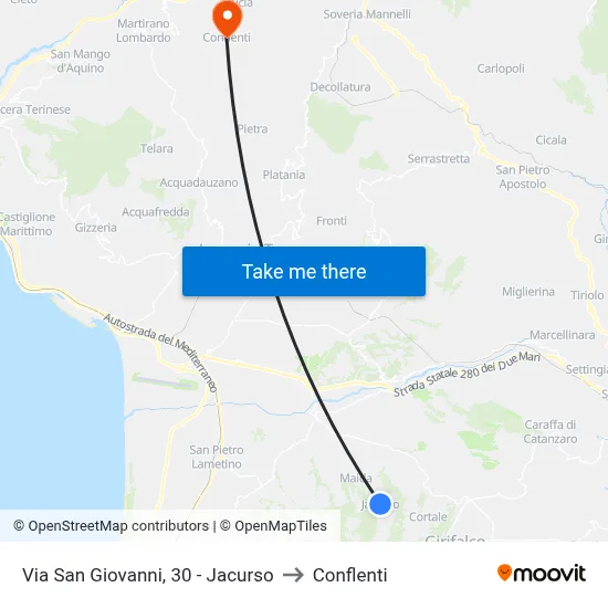 Via San Giovanni, 30 - Jacurso to Conflenti map