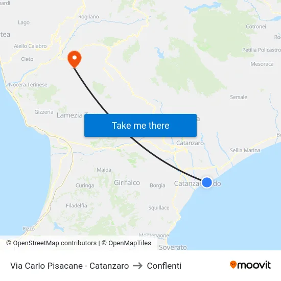 Via Carlo Pisacane - Catanzaro to Conflenti map