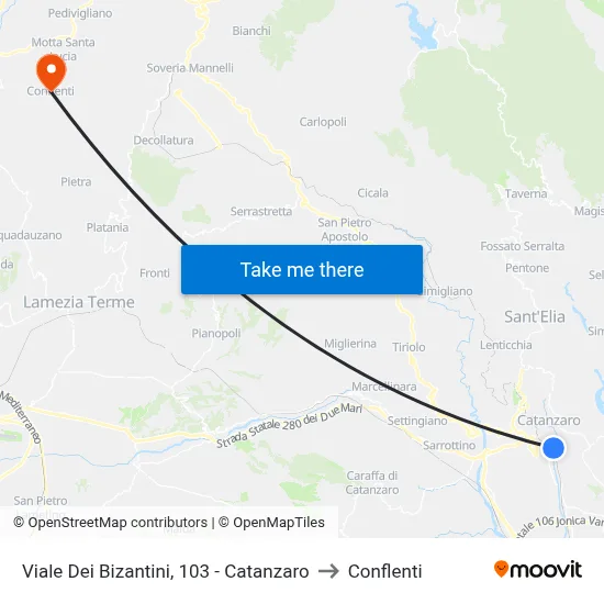 Viale Dei Bizantini, 103 - Catanzaro to Conflenti map