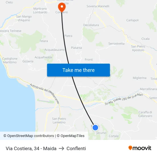 Coastal Road, 34 - Maida to Conflenti map