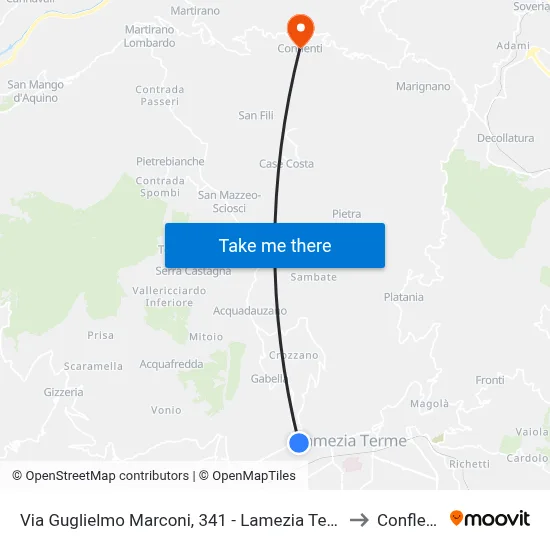 Via Guglielmo Marconi, 341 - Lamezia Terme to Conflenti map