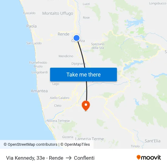 Via Kennedy, 33e - Rende to Conflenti map