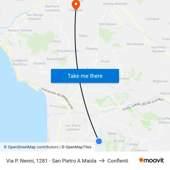 Via P. Nenni, 1281 - San Pietro A Maida to Conflenti map