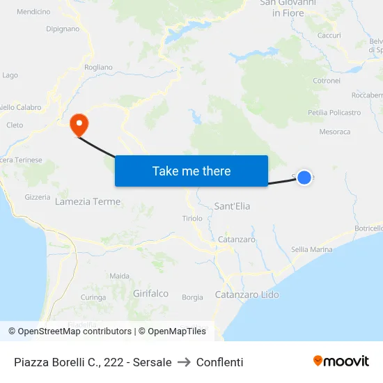 Piazza Borelli C., 222 - Sersale to Conflenti map