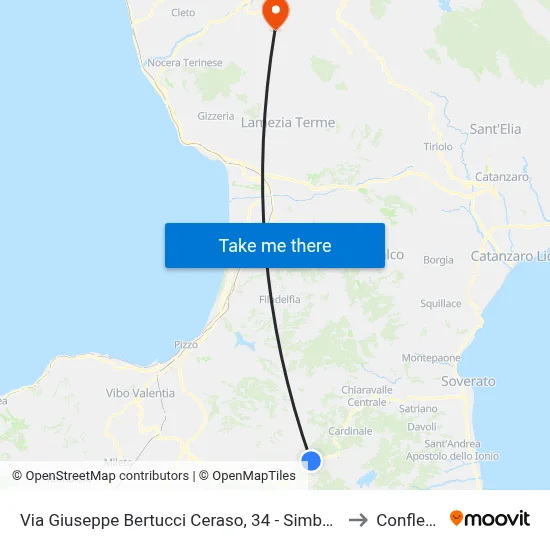 Via Giuseppe Bertucci Ceraso, 34 - Simbario to Conflenti map