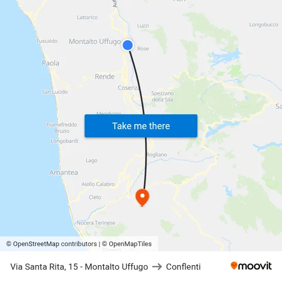 Via Santa Rita, 15 - Montalto Uffugo to Conflenti map