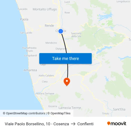 Viale Paolo Borsellino, 10 - Cosenza to Conflenti map
