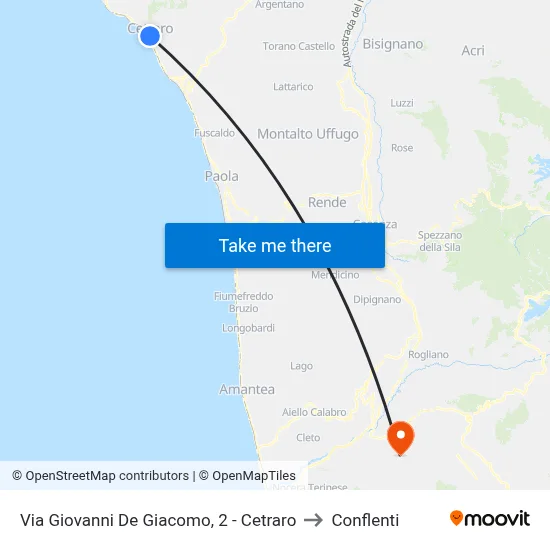 Via Giovanni De Giacomo, 2 - Cetraro to Conflenti map