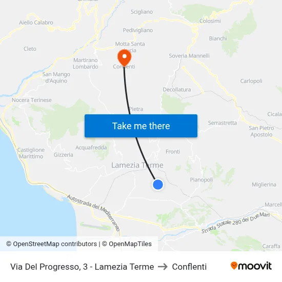 Via  Del Progresso, 3 - Lamezia Terme to Conflenti map