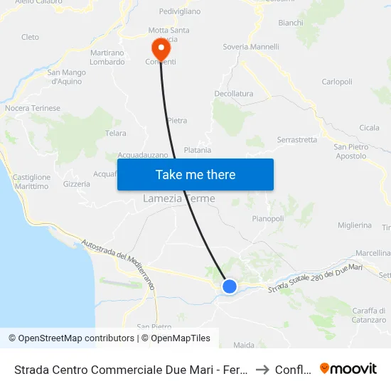 Strada Centro Commerciale Due Mari  - Feroleto Antico to Conflenti map