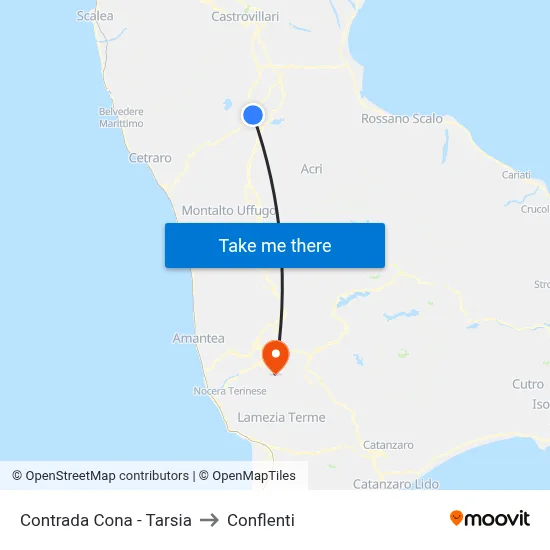 Cona District - Tarsia to Conflenti map