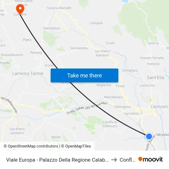 Viale Europa - Palazzo Della Regione Calabria - Catanzaro to Conflenti map