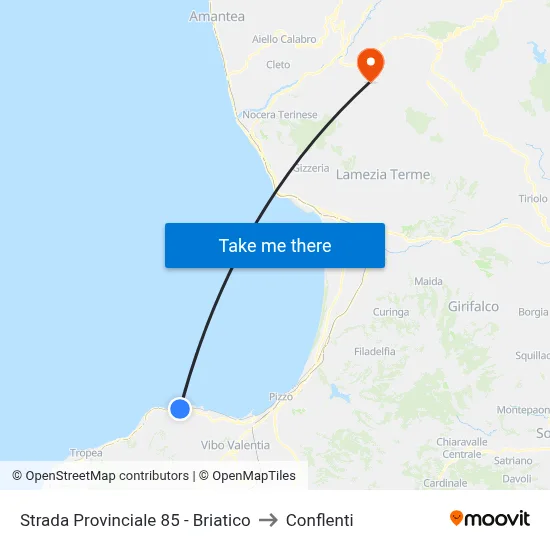 Strada Provinciale 85 - Briatico to Conflenti map