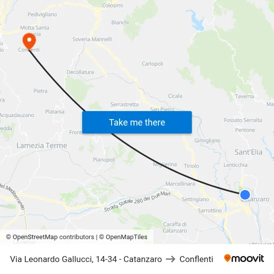 Via Leonardo Gallucci, 14-34 - Catanzaro to Conflenti map