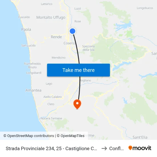 Strada Provinciale 234, 25 - Castiglione Cosentino to Conflenti map