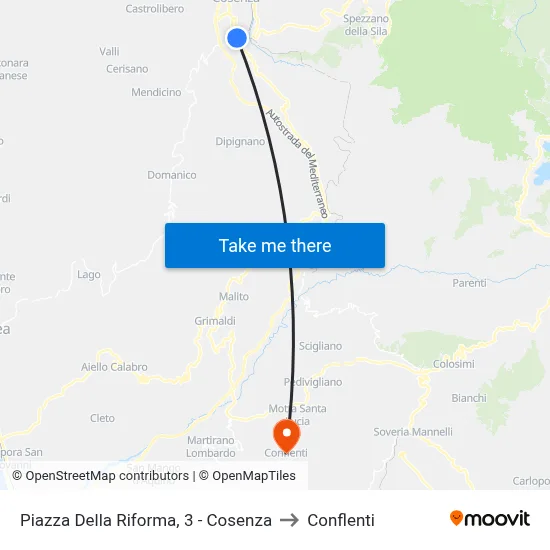 Piazza Della Riforma, 3 - Cosenza to Conflenti map
