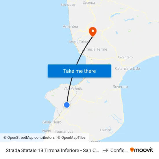 Strada Statale 18 Tirrena Inferiore - San Calogero to Conflenti map