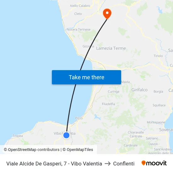 Viale Alcide De Gasperi, 7 - Vibo Valentia to Conflenti map