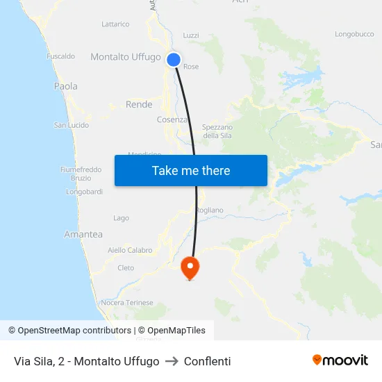 Via Sila, 2 - Montalto Uffugo to Conflenti map
