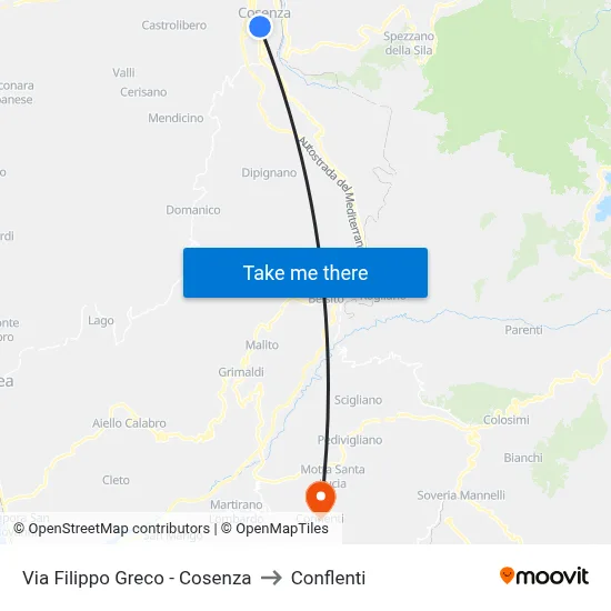 Via Filippo Greco - Cosenza to Conflenti map