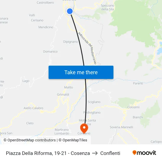 Piazza Della Riforma, 19-21 - Cosenza to Conflenti map